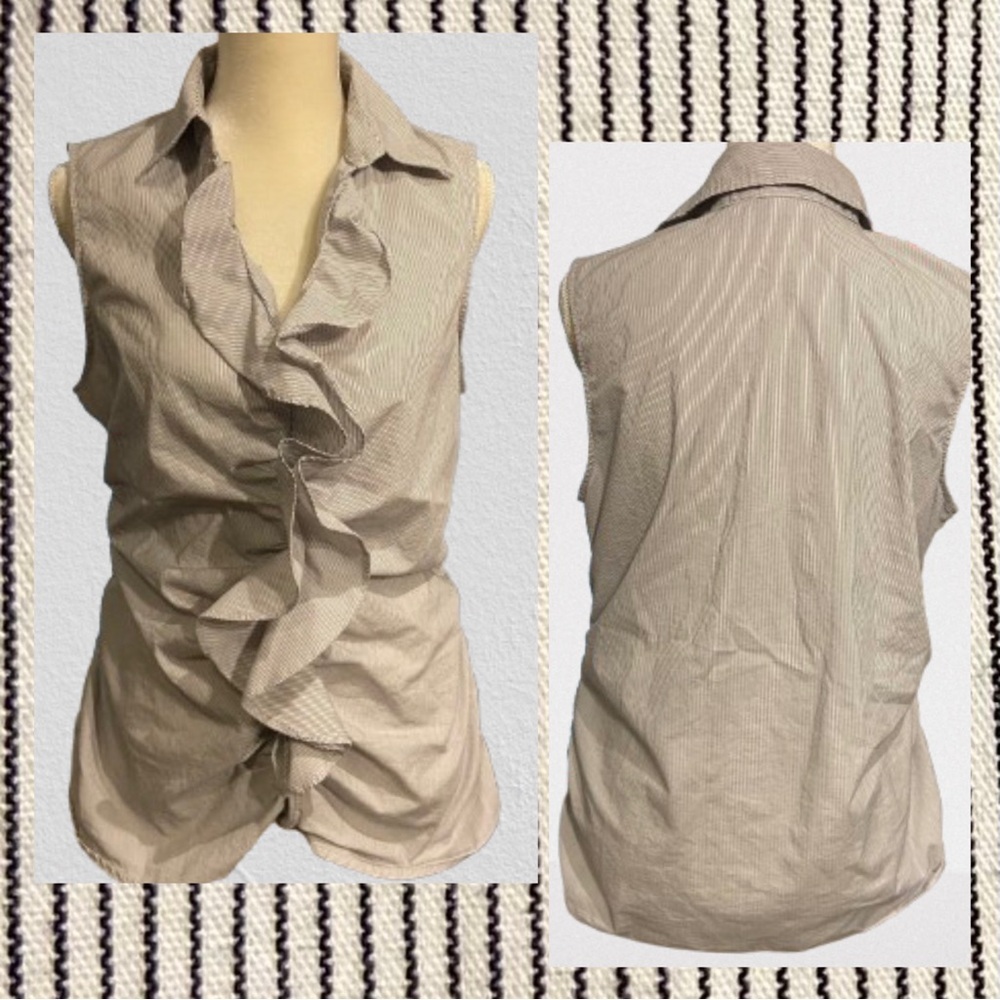 Pinstripe NY & Co Sleeveless Ruffle-front top with ruched sides